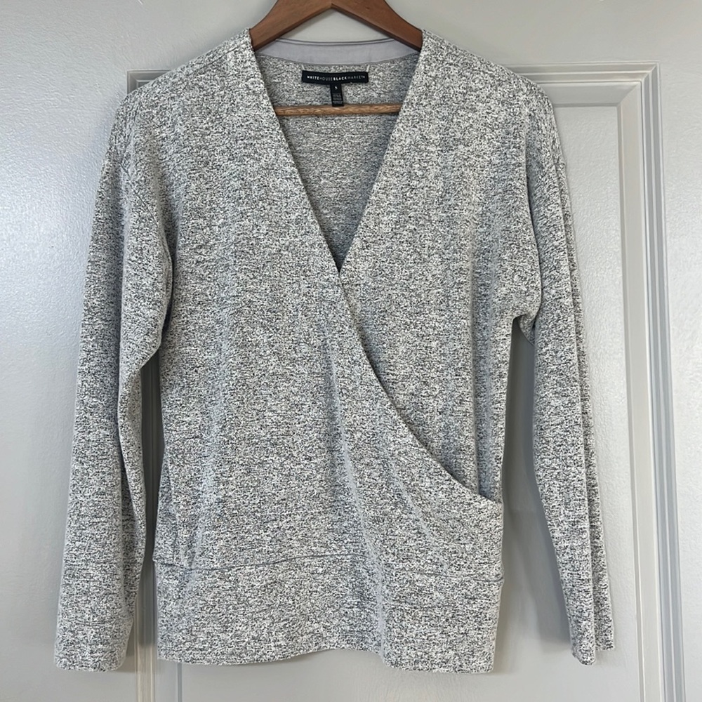 White House Black Market Heather Gray Faux Wrap Pullover Sweater